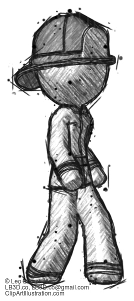 Sketch Firefighter Fireman Man Walking Turned Right Front View #7571