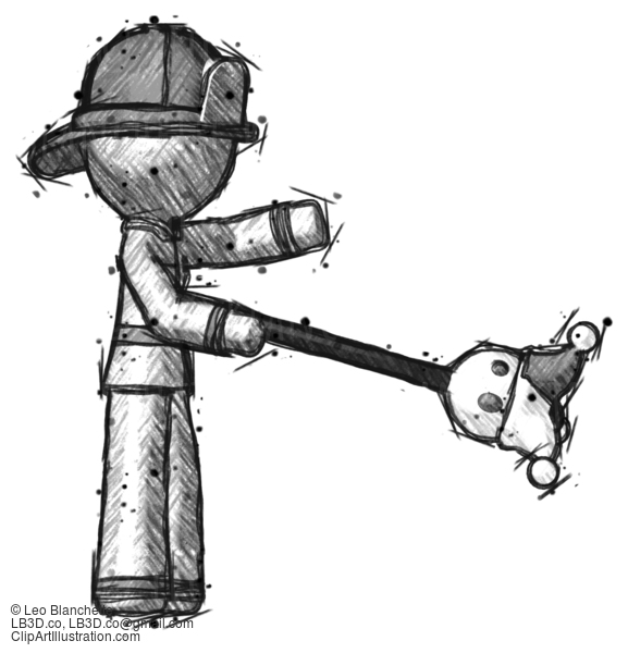 Sketch Firefighter Fireman Man Holding Jesterstaff - I Dub Thee Foolish Concept #7576