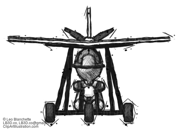 Sketch Firefighter Fireman Man In Ultralight Aircraft Front View #7580