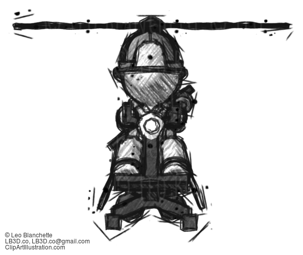 Sketch Firefighter Fireman Man Flying In Gyrocopter Front View #7583