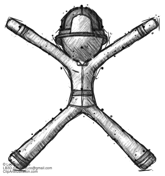 Sketch Firefighter Fireman Man With Arms And Legs Stretched Out #7596