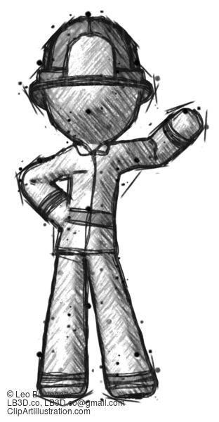 Sketch Firefighter Fireman Man Waving Left Arm With Hand On Hip #7634