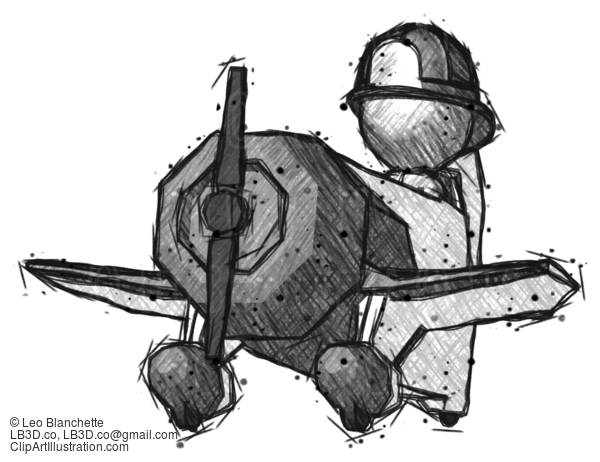 Sketch Firefighter Fireman Man Flying In Geebee Stunt Plane Viewed From Below #7639