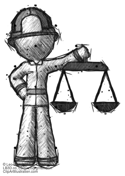 Sketch Firefighter Fireman Man Holding Scales Of Justice #7652