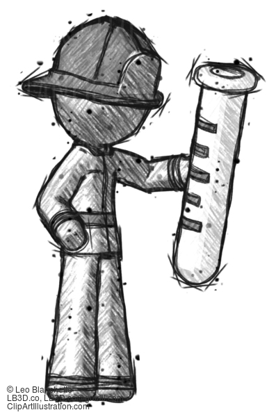 Sketch Firefighter Fireman Man Holding Large Test Tube #7675