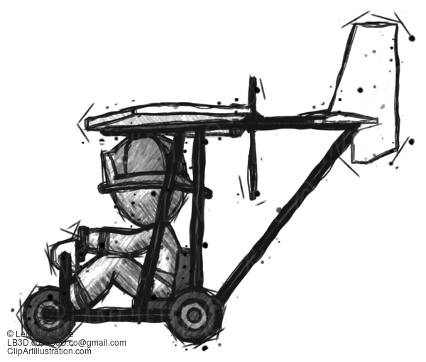 Sketch Firefighter Fireman Man In Ultralight Aircraft Side View #7683