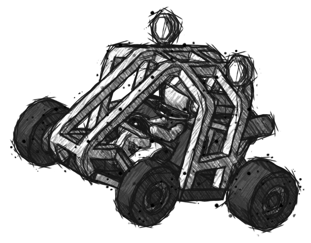 Sketch Football Player Man riding sports buggy side top angle view