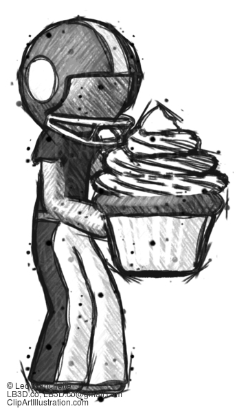 Sketch Football Player Man Holding Large Cupcake Ready To Eat Or Serve #8023