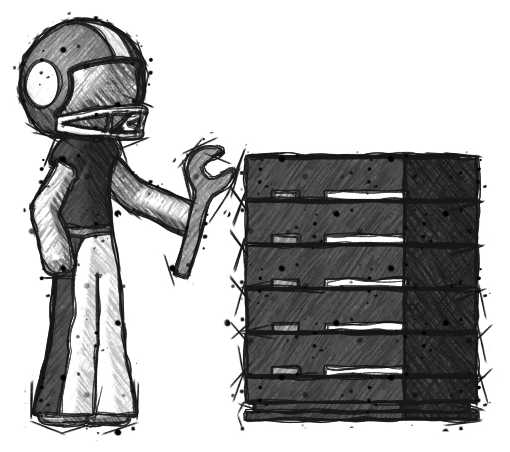 Sketch Football Player Man Server Administrator Doing Repairs