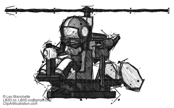 Sketch Football Player Man Flying In Gyrocopter Front Side Angle View #8051