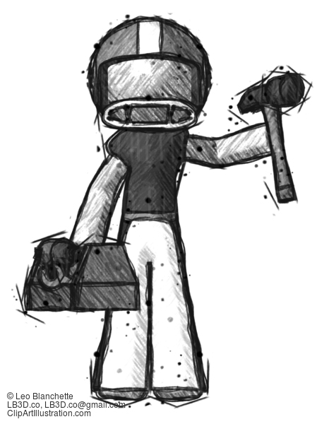 Sketch Football Player Man Holding Tools And Toolchest Ready To Work #8068