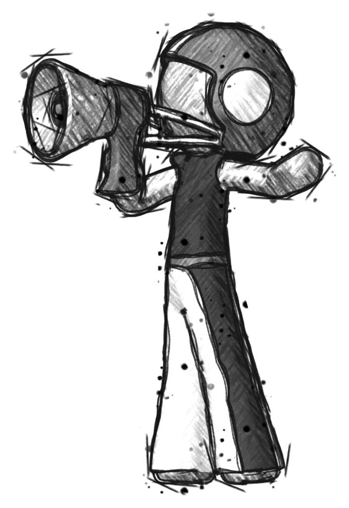 Sketch Football Player Man shouting into megaphone bullhorn facing left