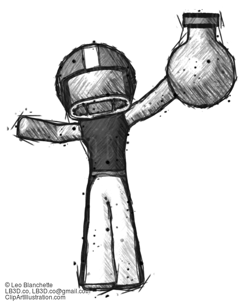 Sketch Football Player Man Holding Large Round Flask Or Beaker #8087