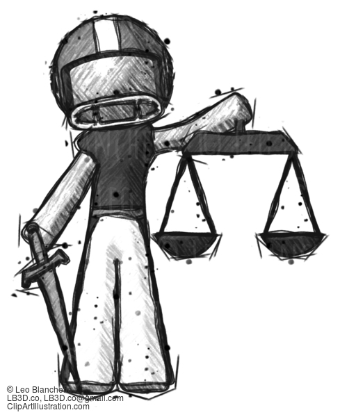 Sketch Football Player Man Justice Concept With Scales And Sword, Justicia Derived #8093