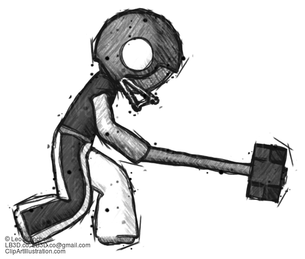 Sketch Football Player Man Hitting With Sledgehammer, Or Smashing Something #8100