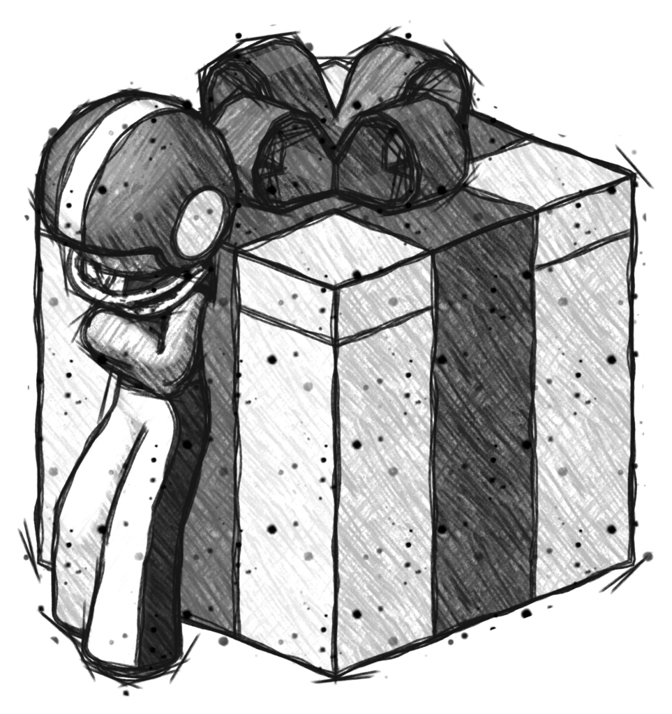 Sketch Football Player Man Leaning On Gift With Bow Angle View