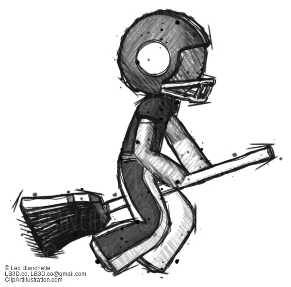 Sketch Football Player Man Flying On Broom #8109