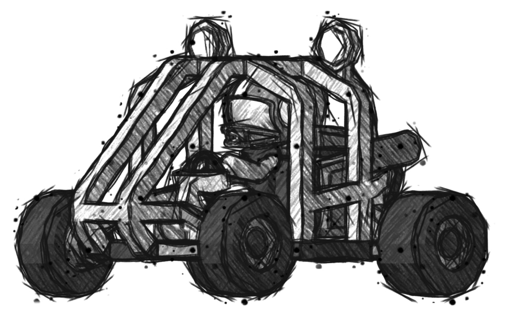 Sketch Football Player Man riding sports buggy side angle view