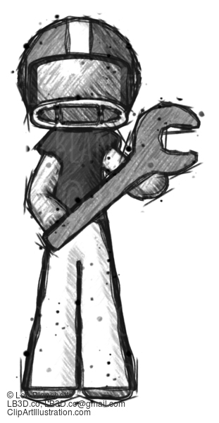 Sketch Football Player Man Holding Large Wrench With Both Hands #8119