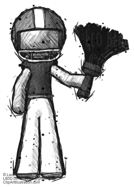 Sketch Football Player Man Holding Feather Duster Facing Forward #8125