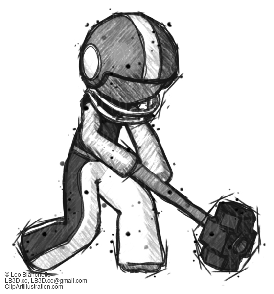 Sketch Football Player Man Hitting With Sledgehammer, Or Smashing Something At Angle #8133