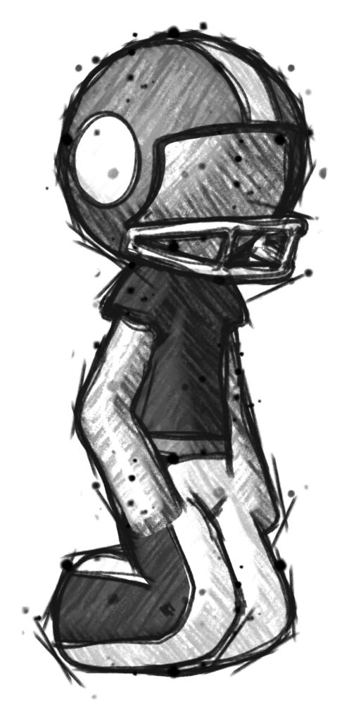 Sketch Football Player Man kneeling angle view right