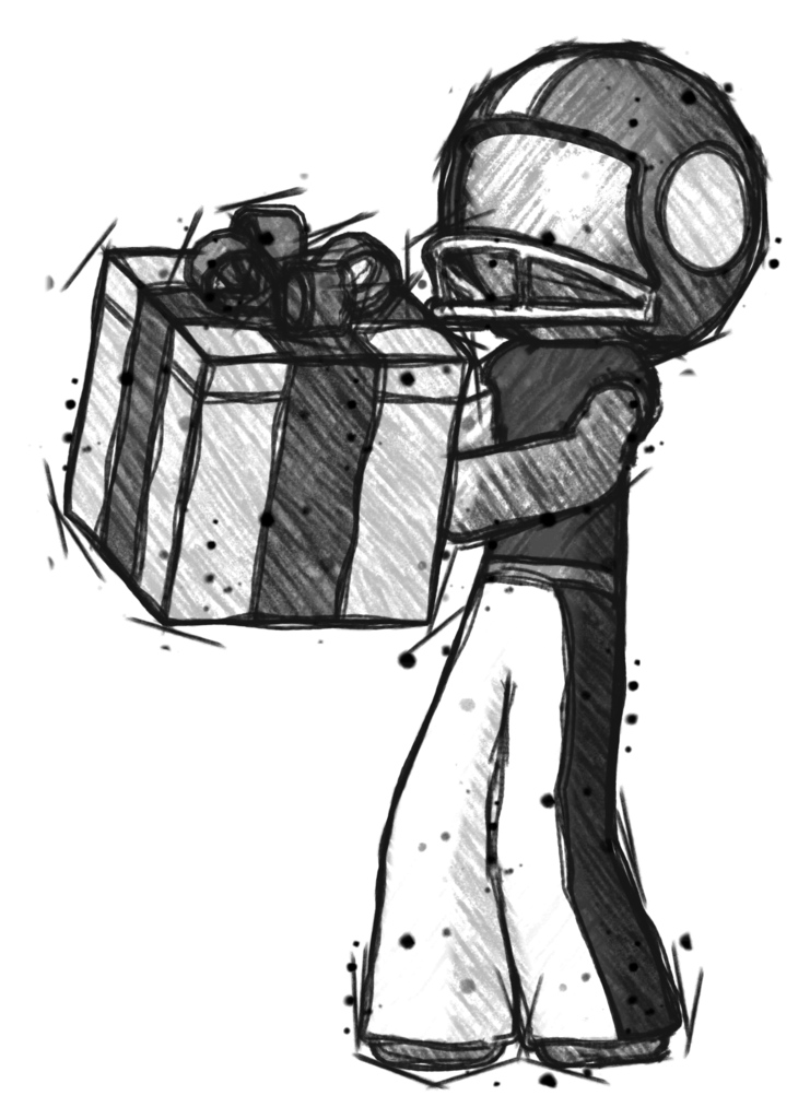 Sketch Football Player Man Presenting A Present With Large Bow On It