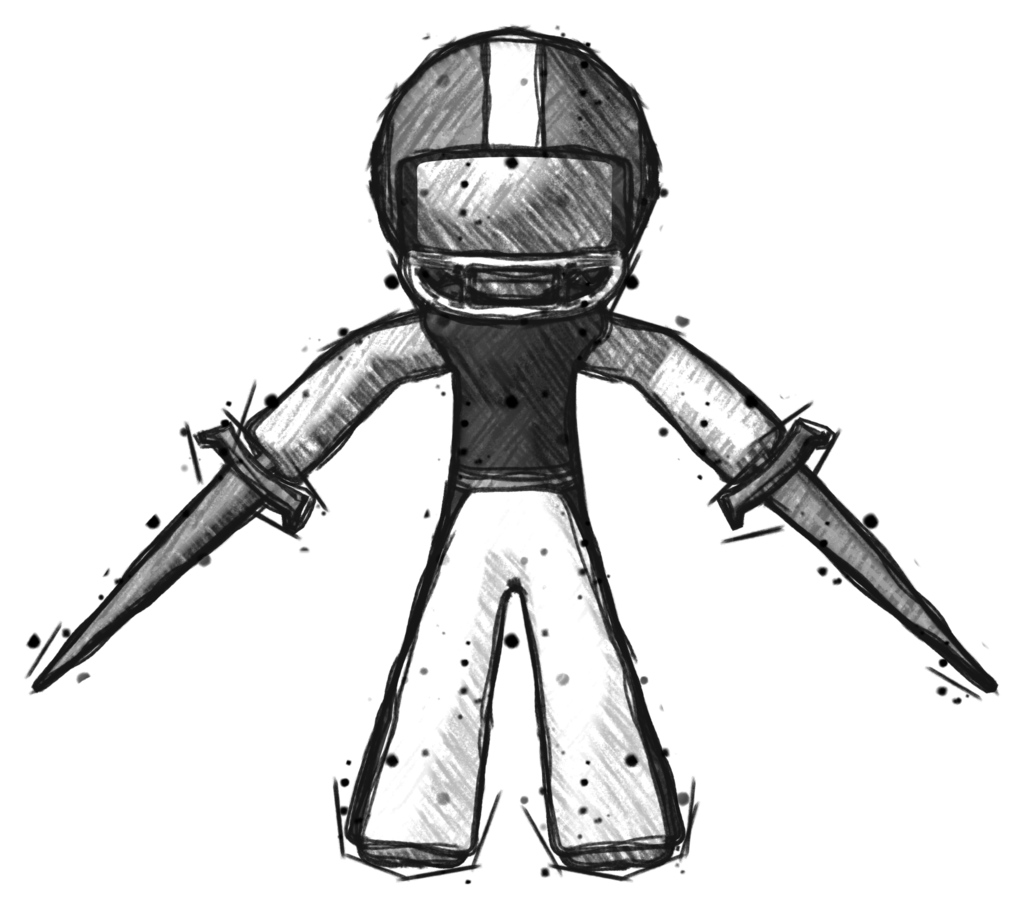 Sketch Football Player Man two sword defense pose