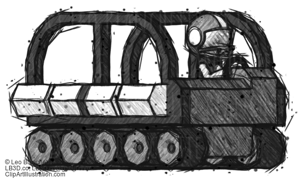 Sketch Football Player Man Driving Amphibious Tracked Vehicle Side Angle View #8144