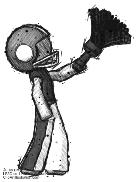 Sketch Football Player Man Dusting With Feather Duster Upwards #8152