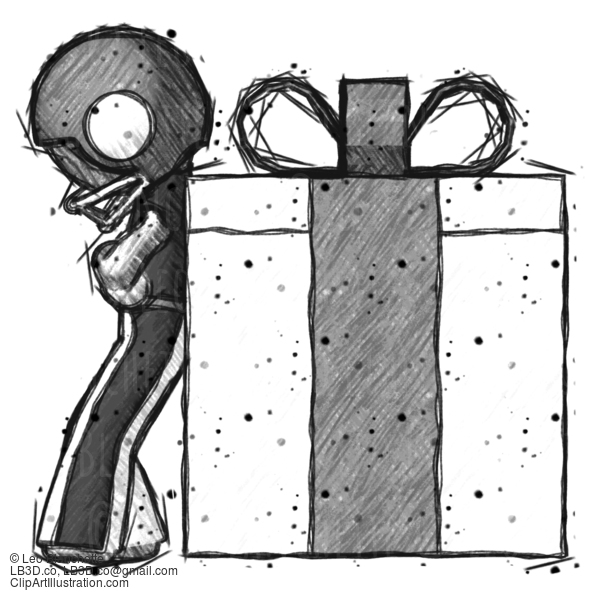 Sketch Football Player Man Gift Concept - Leaning Against Large Present #8153