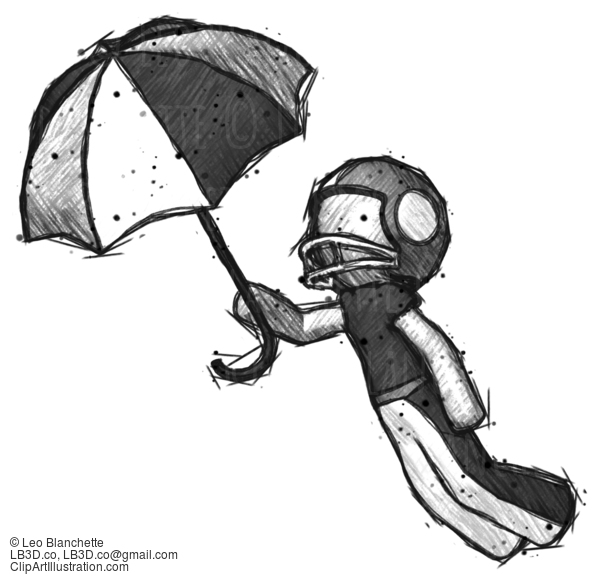 Sketch Football Player Man Flying With Umbrella #8159