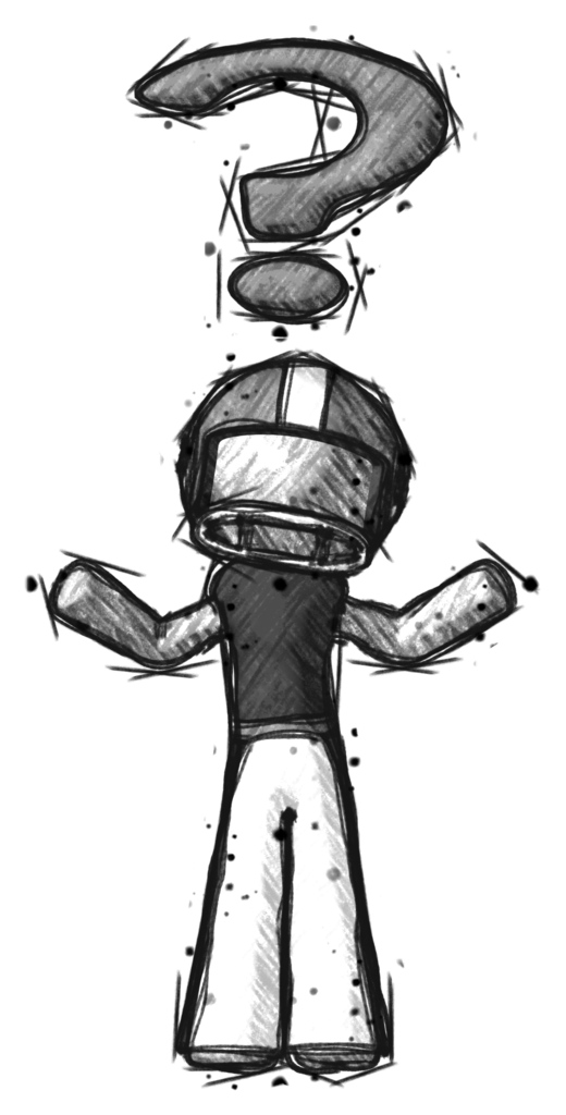 Sketch Football Player Man With Question Mark Above Head, Confused