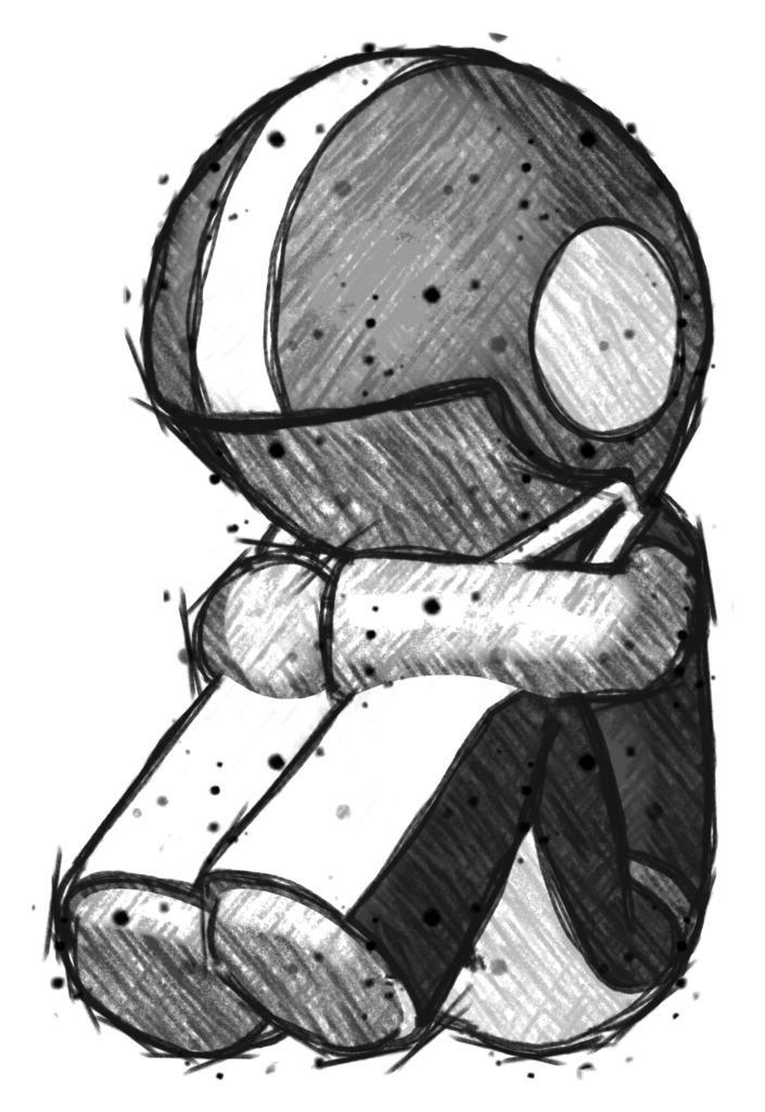 Sketch Football Player Man Sitting with Head Down Facing Angle Left