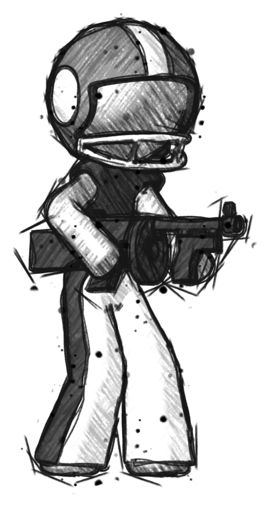 Sketch Football Player Man tommy gun gangster shooting pose