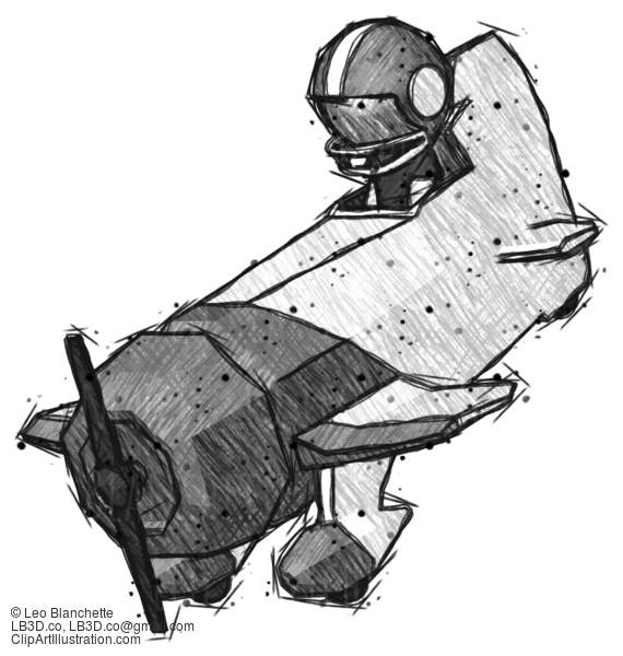 Sketch Football Player Man In Geebee Stunt Plane Descending View #8167