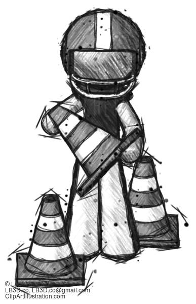 Sketch Football Player Man Holding A Traffic Cone #8175