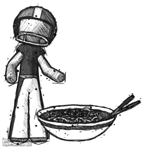 Sketch Football Player Man And Noodle Bowl, Giant Soup Restaraunt Concept #8196