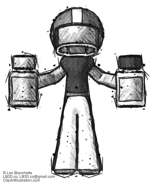 Sketch Football Player Man Holding Two Medicine Bottles #8204