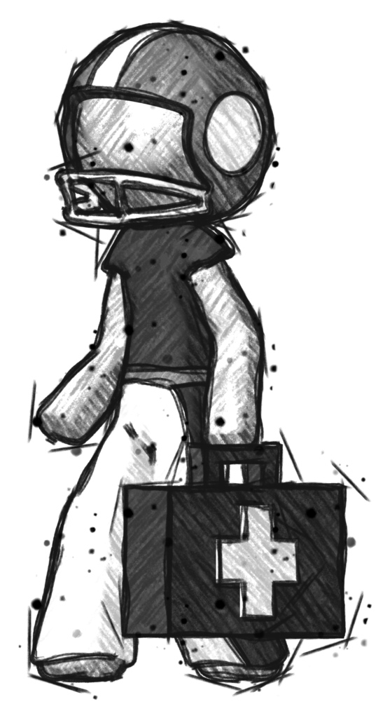 Sketch Football Player Man Walking With Medical Aid Briefcase To Left