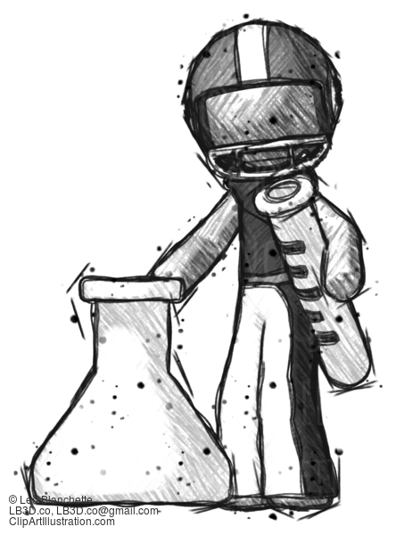 Sketch Football Player Man Holding Test Tube Beside Beaker Or Flask #8231