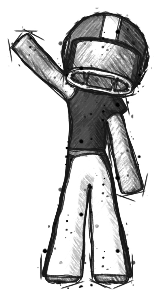 Sketch Football Player Man Waving Emphatically with Right Arm