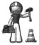 Sketch Football Player Man Under Construction Concept, Traffic Cone And Tools