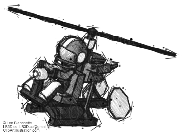 Sketch Football Player Man Flying In Gyrocopter Front Side Angle Top View #8266