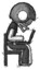 Sketch Football Player Man using laptop computer while sitting in chair view from side