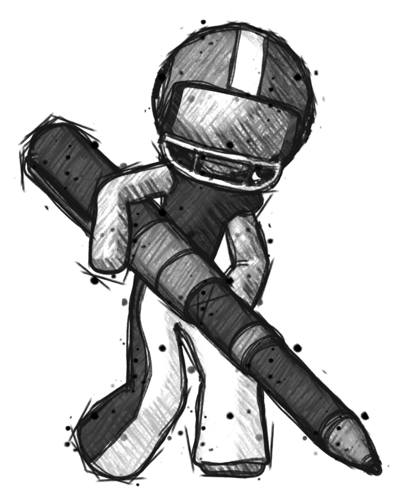 Sketch Football Player Man Writing with a really big pen