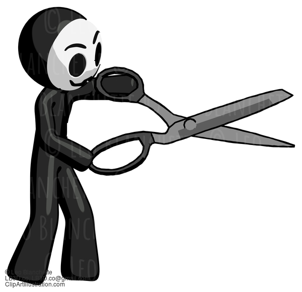 Black Little Anarchist Hacker Man Holding Giant Scissors Cutting Out Something #8296