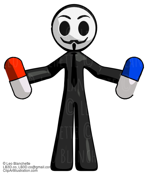 Black Little Anarchist Hacker Man Holding Pills #8297