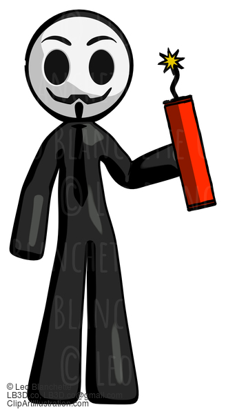 Black Little Anarchist Hacker Man Holding Dynamite With Fuse Lit #8307