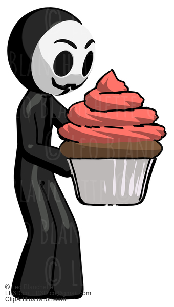 Black Little Anarchist Hacker Man Holding Large Cupcake Ready To Eat Or Serve #8313